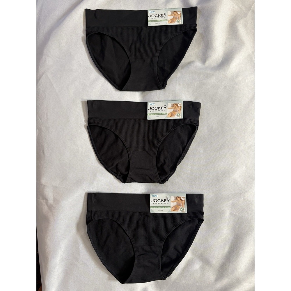 NEW Jockey Black Generation Seamfree Ribbed Bikini Panty Women's Small 3 Pair